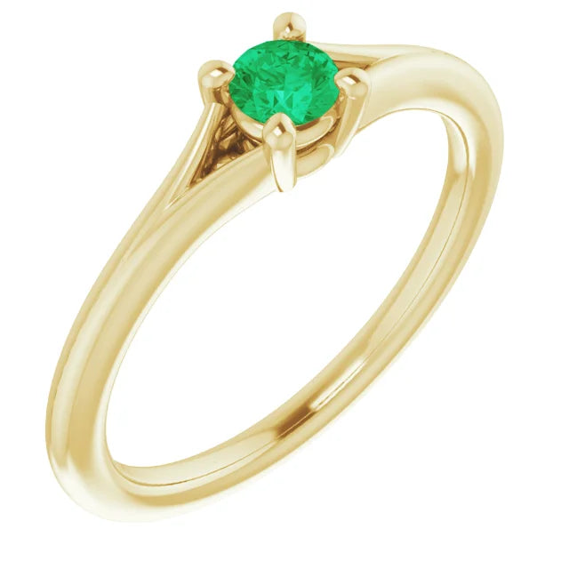 14K Yellow Gold Natural Emerald Youth Solitaire Ring