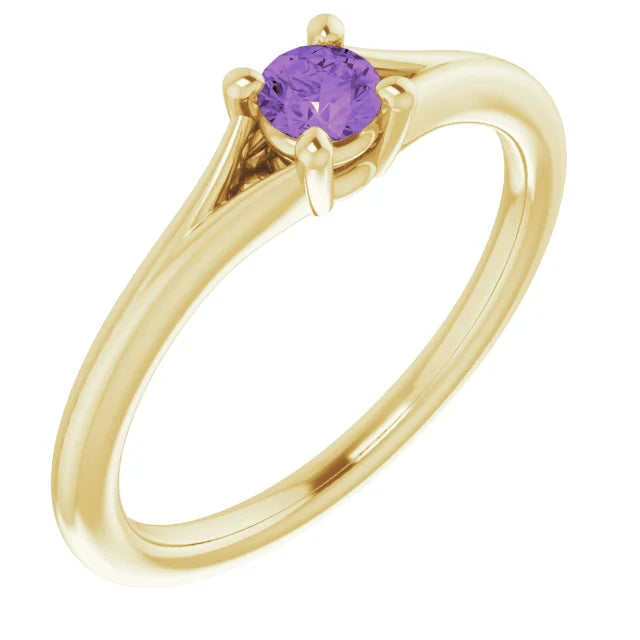 14K Yellow Gold Natural Amethyst Youth Solitaire Ring