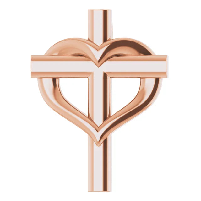 14K Rose Gold Youth Cross with Heart Pendant