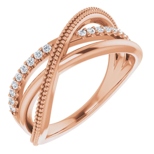 14K Rose Gold 1/5 CTW Natural Diamond Criss-Cross Ring