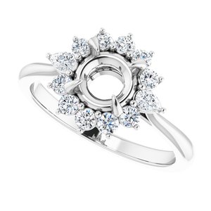 14K White Gold Round 1/2 CTW Natural Diamond Semi-Set Halo-Style Engagement Ring