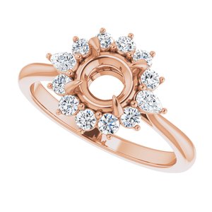 14K Rose Gold Round 1/2 CTW Natural Diamond Semi-Set Halo-Style Engagement Ring