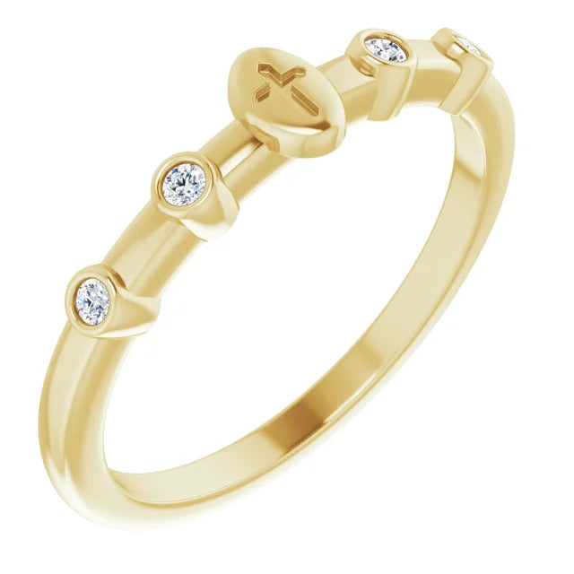 14K Yellow Gold .06 CTW Natural Diamond Stackable Cross Ring