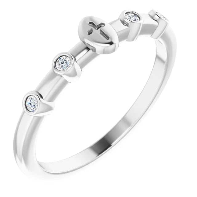 14K White Gold .06 CTW Natural Diamond Stackable Cross Ring