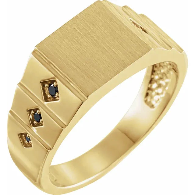 14K Yellow Gold .08 CTW Natural Black Diamond 23.5 mm Geometric Signet Ring