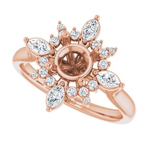 14K Rose Gold Round 1/3 CTW Natural Diamond Semi-Set Engagement Ring