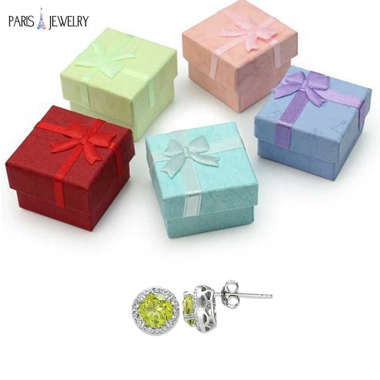 10k White Gold Plated 3 Ct Round Created Peridot CZ Halo Stud Earrings