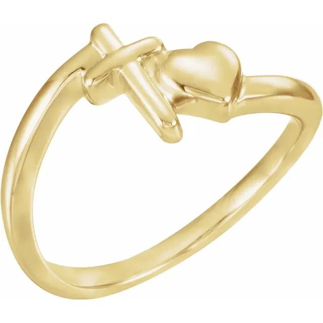 14K Yellow Gold Cross & Heart Chastity Ring