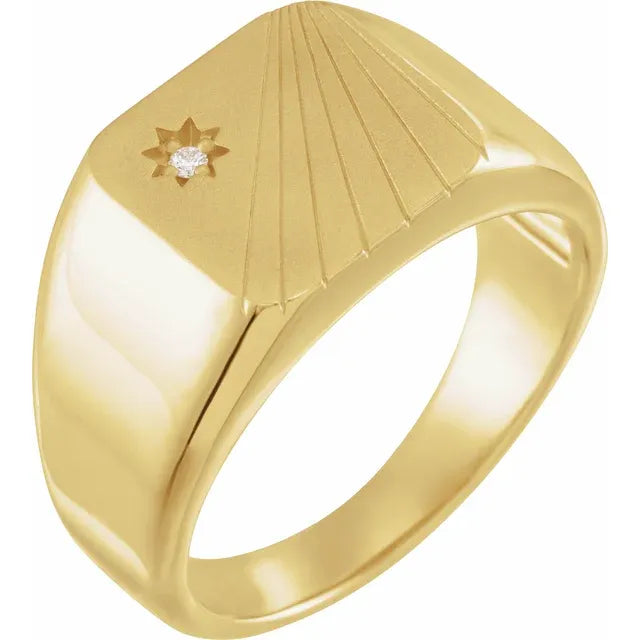 14K Yellow Gold .02 CTW Natural Diamond Celestial Signet Ring
