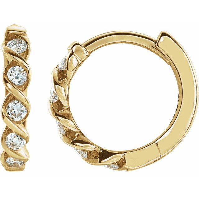 14K Yellow Gold 1/10 CTW Natural Diamond Huggie Earrings