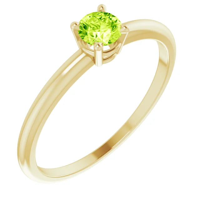 14K Yellow Gold 3 mm Natural Peridot Ring