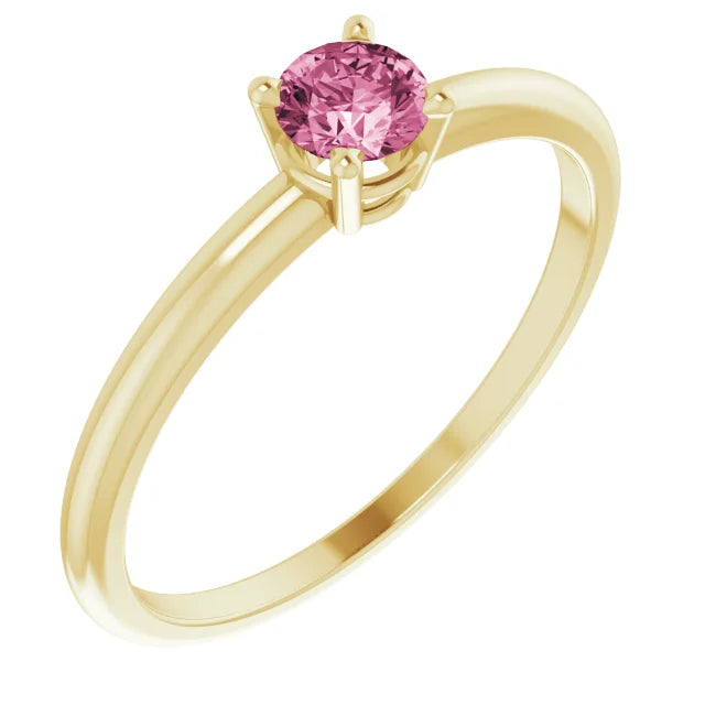 14K Yellow Gold 4 mm Natural Pink Tourmaline Ring