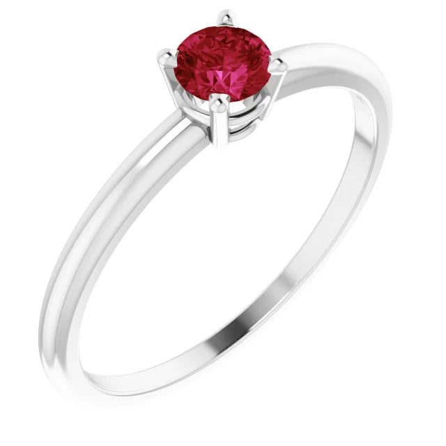 14K White Gold 4 mm Natural Ruby Ring