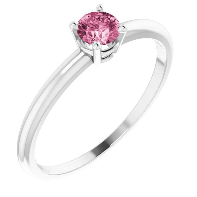 Sterling Silver 4 mm Natural Pink Tourmaline Ring