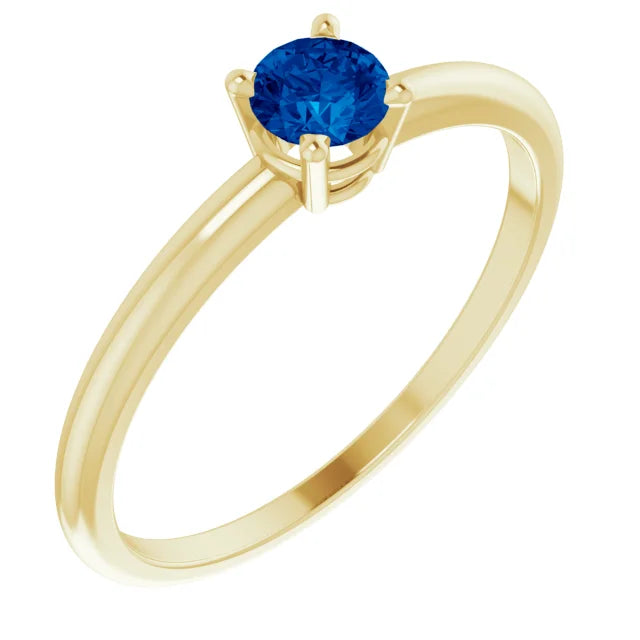 14K Yellow Gold 4 mm Lab-Grown Blue Sapphire Ring