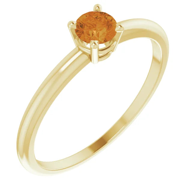 14K Yellow Gold 4 mm Natural Citrine Ring