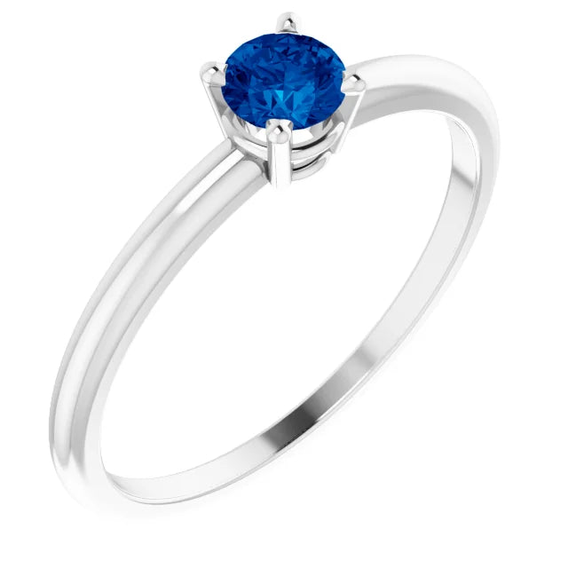 14K White Gold 4 mm Natural Blue Sapphire Ring