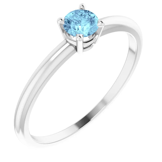 14K White Gold 4 mm Natural Aquamarine Ring