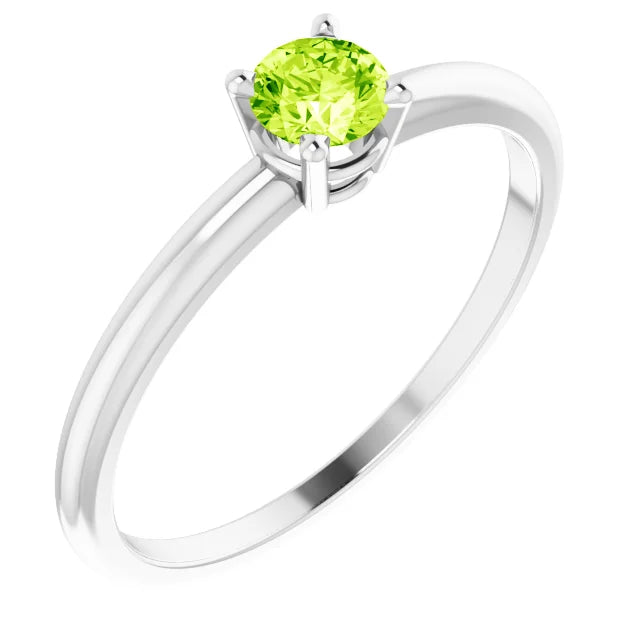 14K White Gold 3 mm Natural Peridot Ring