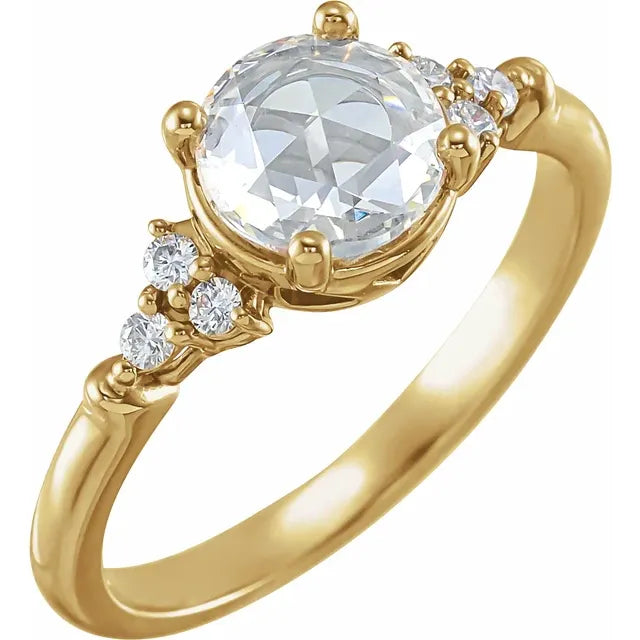 14K Yellow Gold 7 mm Round 1/6 CTW Diamond Semi-Set Rose-Cut Engagement Ring