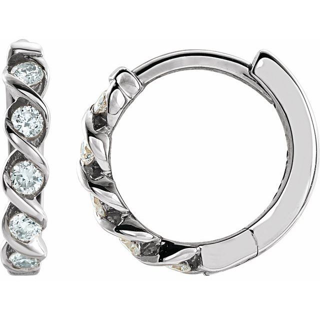 14K White Gold 1/10 CTW Natural Diamond Huggie Earrings
