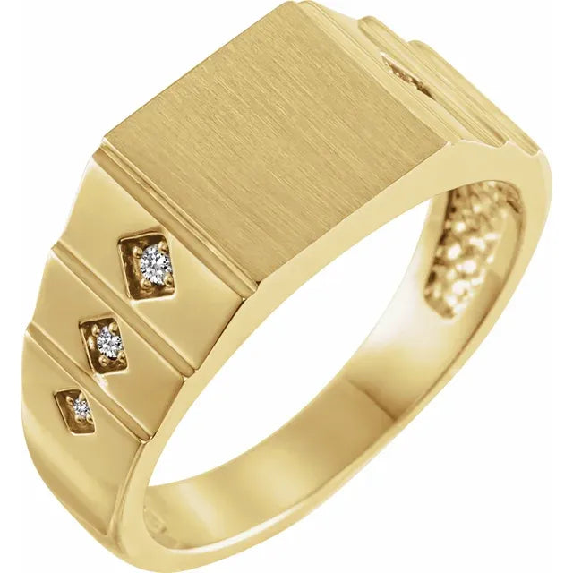 14K Yellow Gold .08 CTW Natural Diamond 23.5 mm Geometric Signet Ring