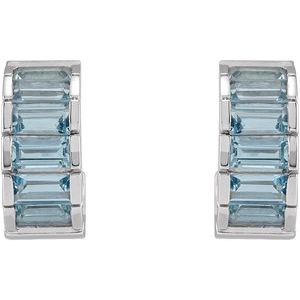 14K White Natural Aquamarine Huggie Earrings