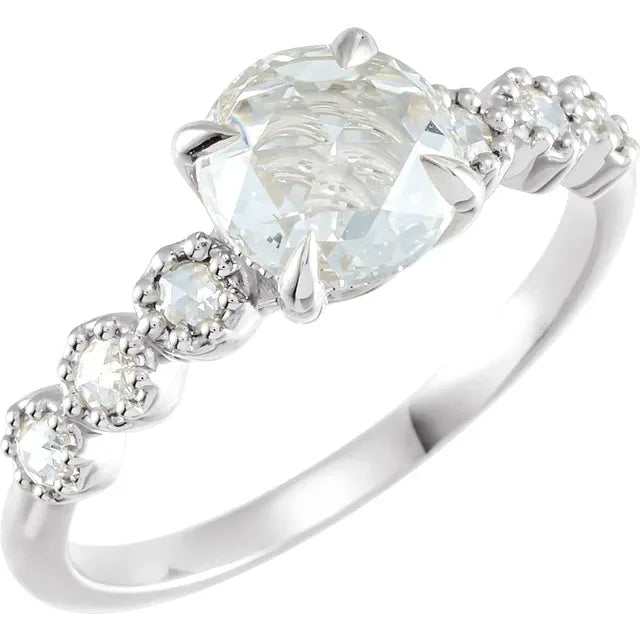 14K White Gold 6.5 mm Round 1/5 CTW Diamond Semi-Set Rose-Cut Engagement Ring
