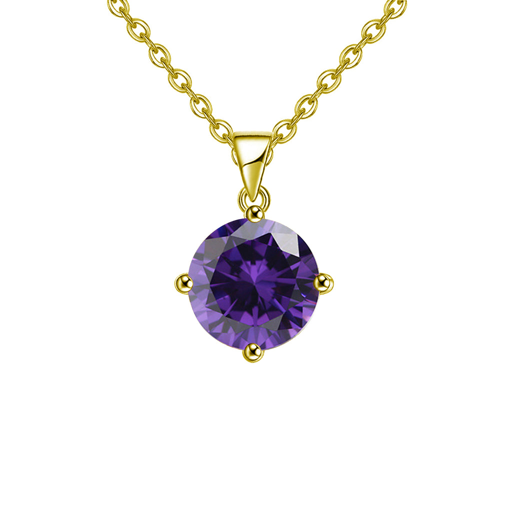 18k Yellow Gold 2 Carat Created Amethyst Round Stud Necklace Plated 18 inch