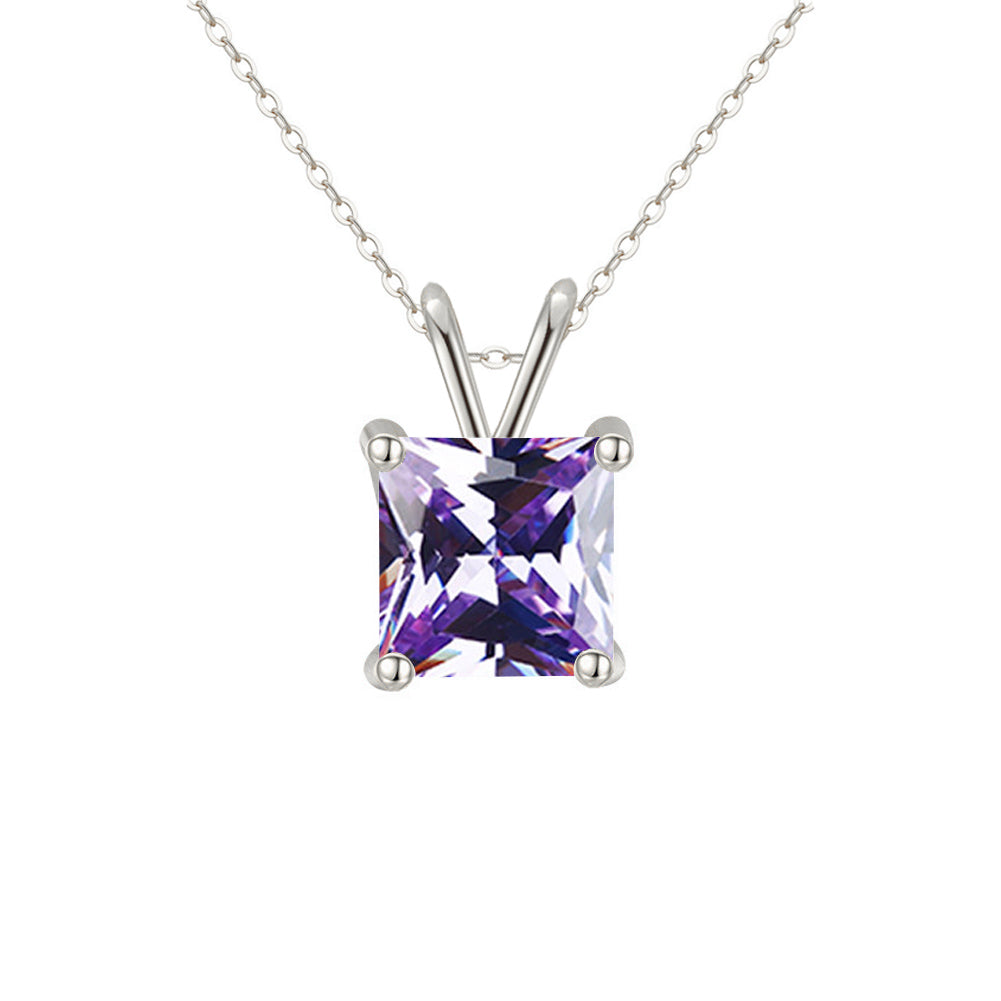 18K White Gold 4 Carat Created Alexandrite Princess Stud Necklace Plated 18 inch