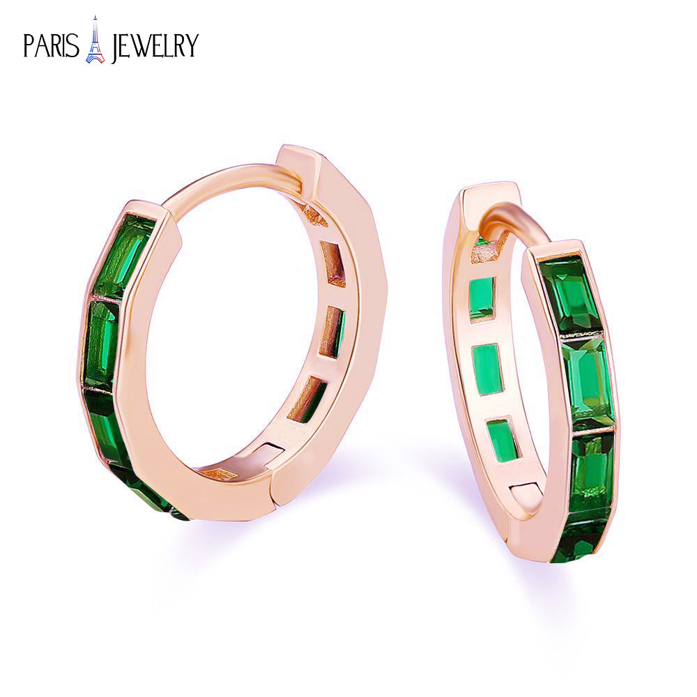 Paris Jewelry 18K Rose Gold Created Emerald 3Ct Emerald Cut Huggie Hoop Earrings Plated