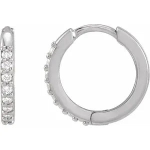 14K White Gold 1/8 CTW Natural Diamond Huggie Earrings