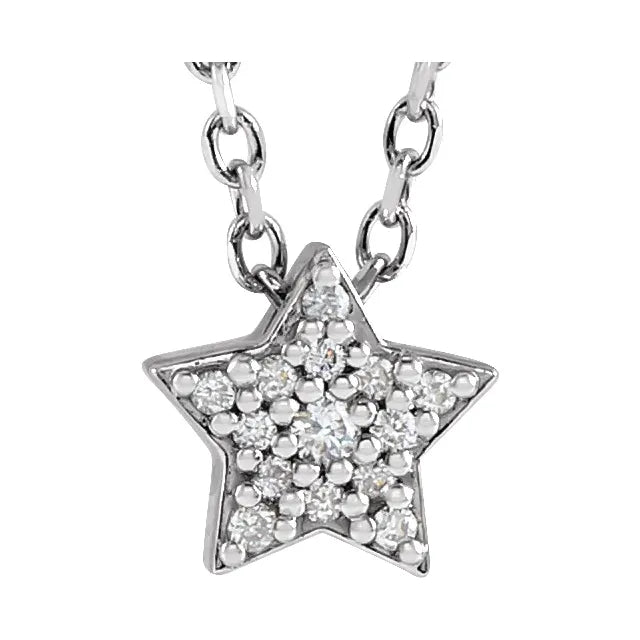 14K White Gold .04 CTW Natural Diamond Star 16-18" Necklace