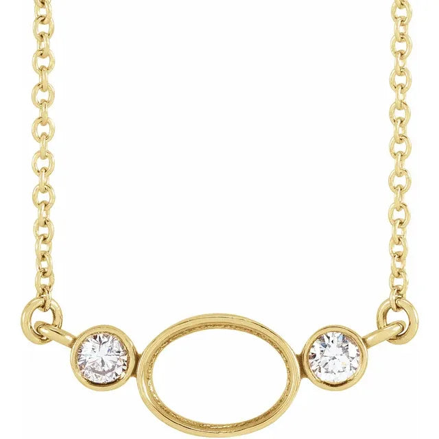 14K Yellow Gold Oval 1/8 CTW Natural Diamond Semi-Set 18" Necklace