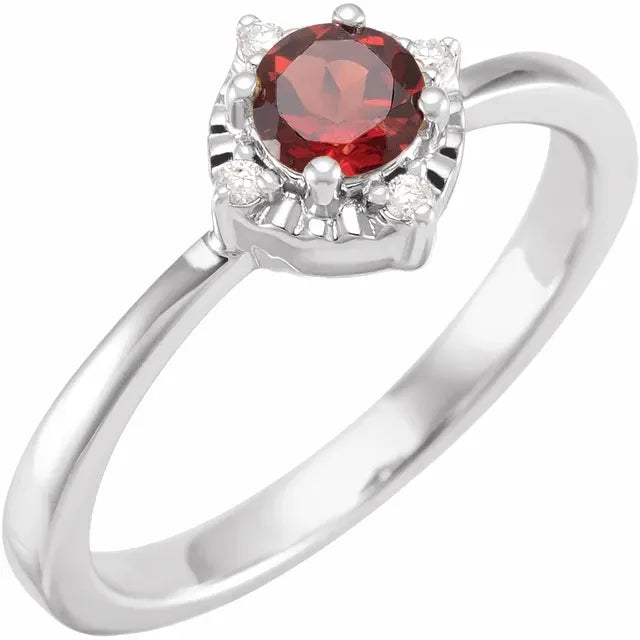 Sterling Silver Natural Mozambique Garnet & .04 CTW Natural Diamond Halo-Style Ring