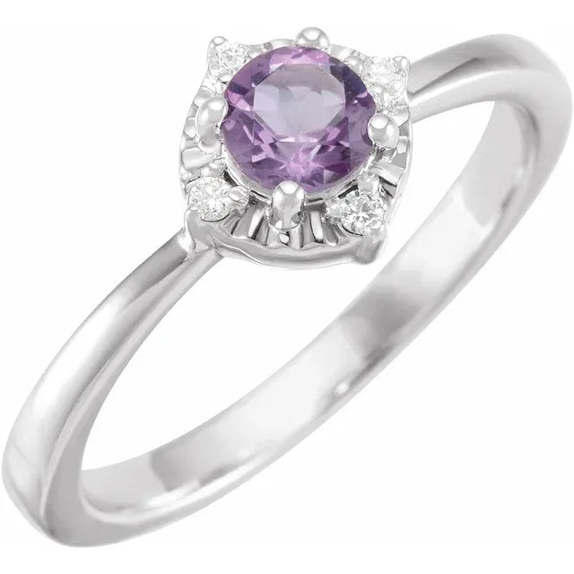 Sterling Silver Natural Amethyst & .04 CTW Natural Diamond Halo-Style Ring