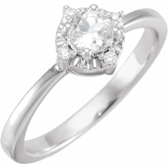 14K White Gold Lab-Grown White Sapphire & .04 CTW Natural Diamond Halo-Style Ring