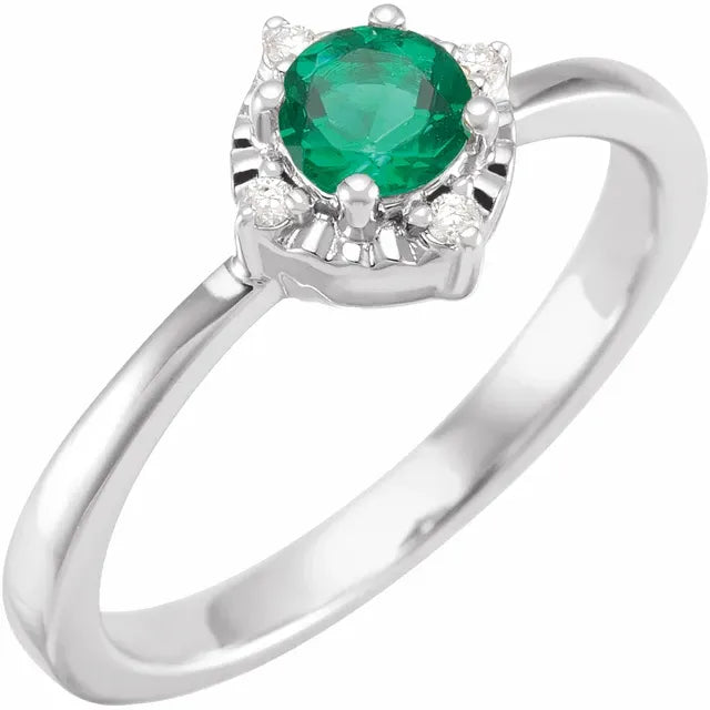 Sterling Silver Lab-Grown Emerald & .04 CTW Natural Diamond Halo-Style Ring