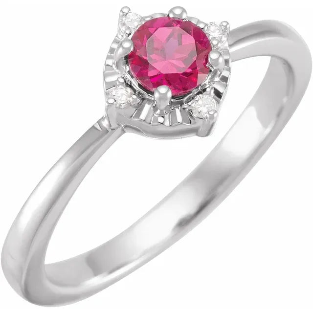 Sterling Silver Lab-Grown Ruby & .04 CTW Natural Diamond Halo-Style Ring