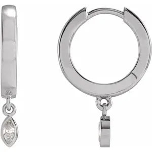 14K White Gold 1/8 CTW Natural Diamond Hinged Hoop Earrings
