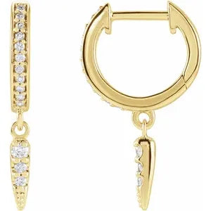 14K Yellow Gold 1/5 CTW Natural Diamond Hinged Hoop Spike Earrings