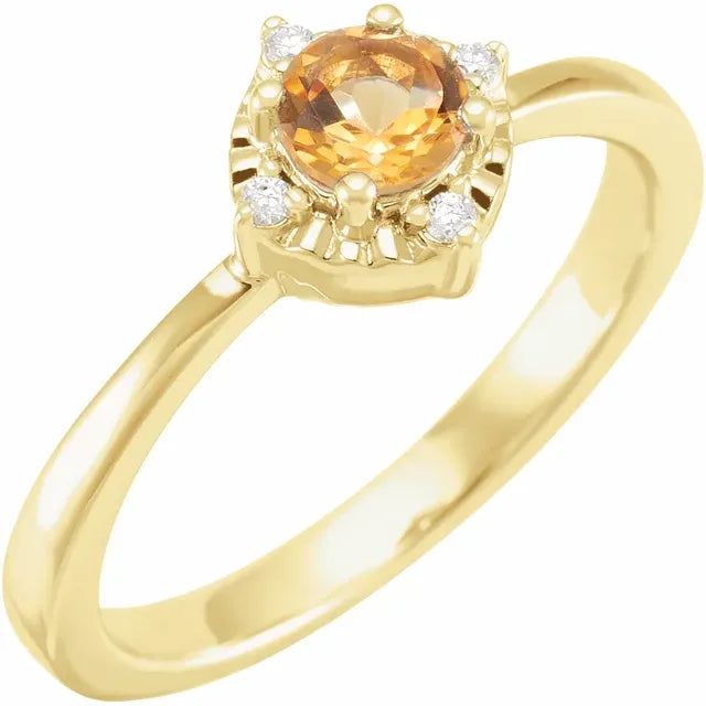 14K Yellow Gold Natural Citrine & .04 CTW Natural Diamond Halo-Style Ring