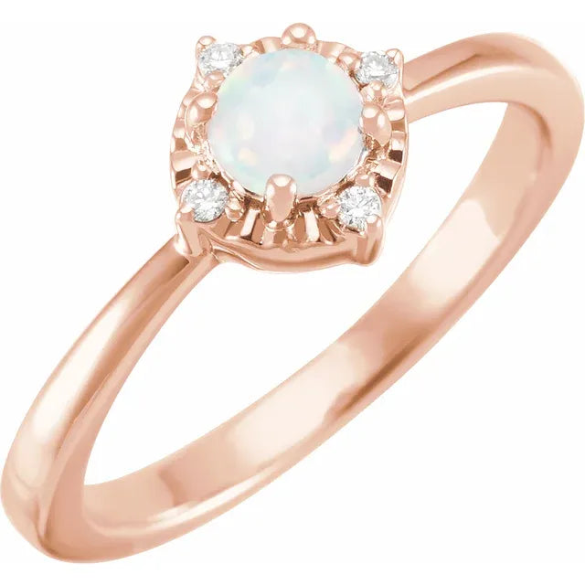 14K Rose Gold Lab-Grown White Opal & .04 CTW Natural Diamond Halo-Style Ring