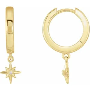 14K Yellow Gold .0075 CTW Natural Diamond Celestial Hinged Hoop Earrings