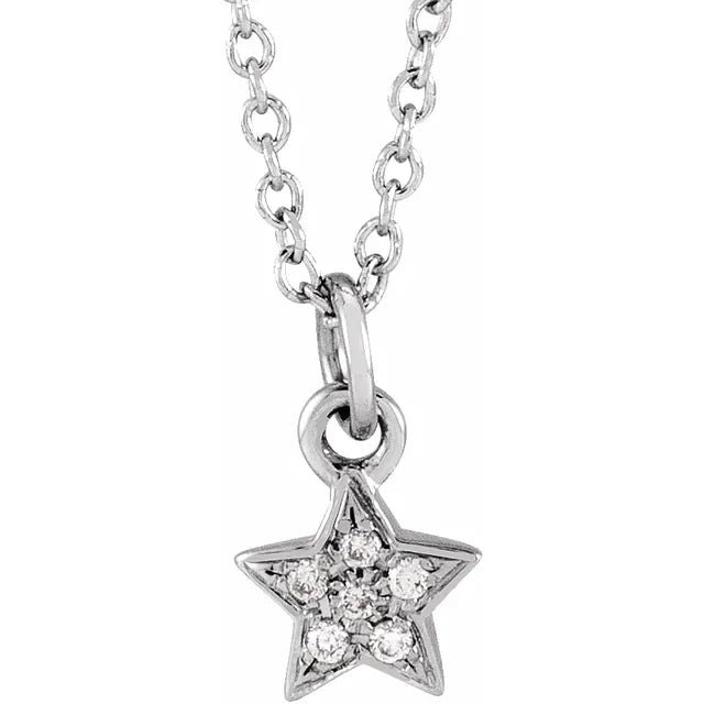 14K White Gold .03 CTW Diamond Youth Petite Star 15" Necklace