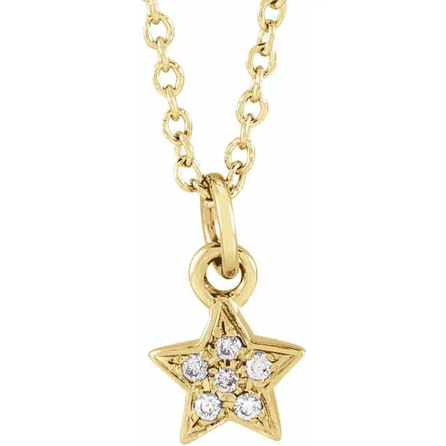 14K Yellow Gold .03 CTW Diamond Youth Petite Star 15" Necklace