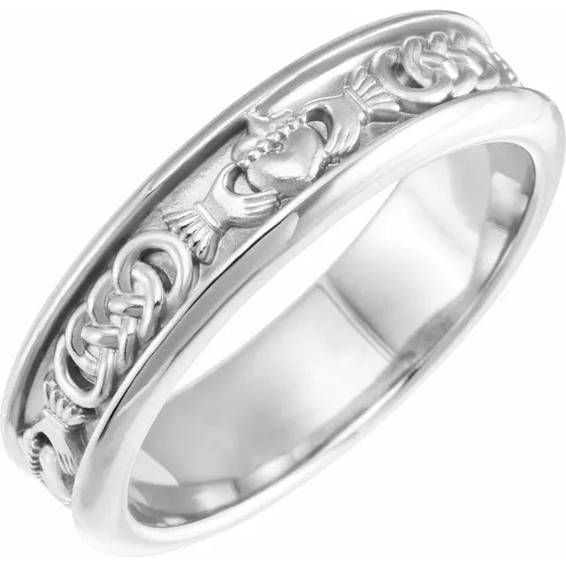 10K White Gold Claddagh Ring Size 9.5