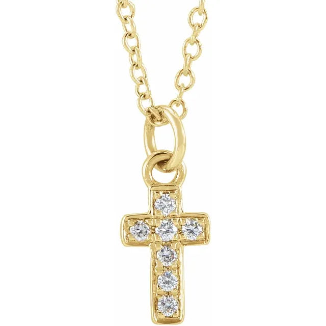 14K Yellow Gold .04 CTW Natural Diamond Youth Cross 15" Necklace