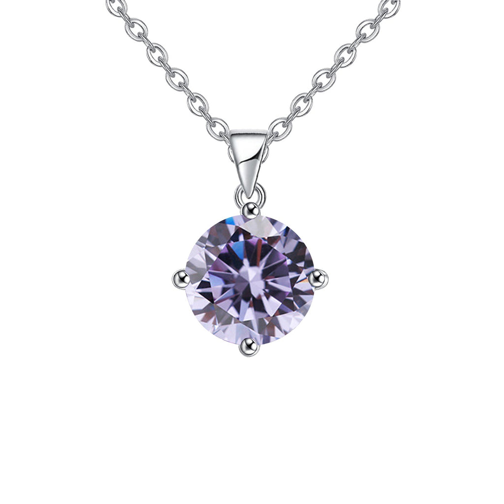 18K White Gold 1 Carat Created Alexandrite Round Stud Necklace Plated 18 inch