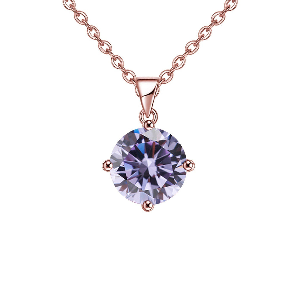 18K Rose Gold 3 Carat Created Alexandrite Round Stud Necklace Plated 18 inch